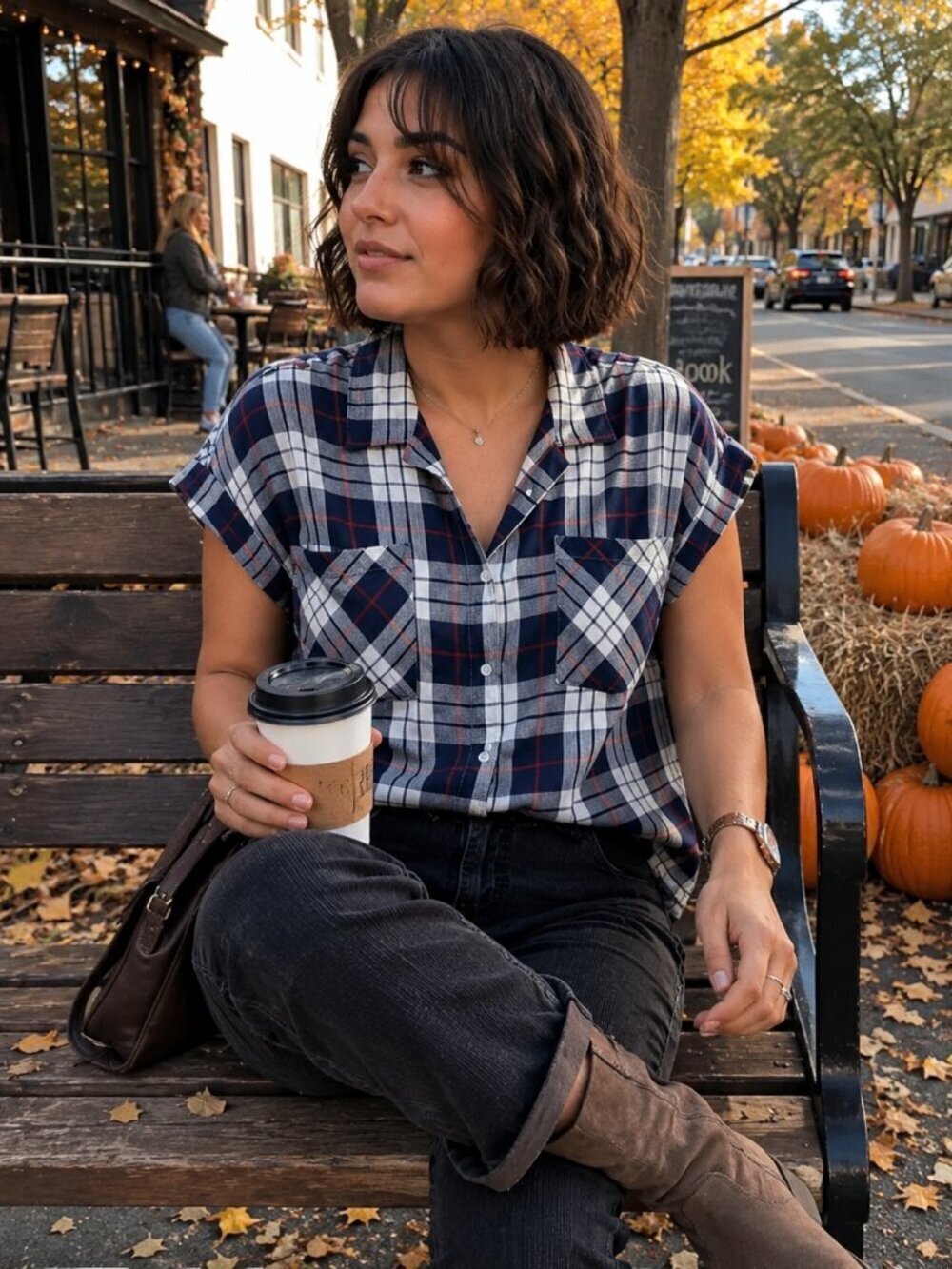 jachs girlfriend Top S Plaid Quinn Cap Sleeve Twill Western Ranch Fall Country